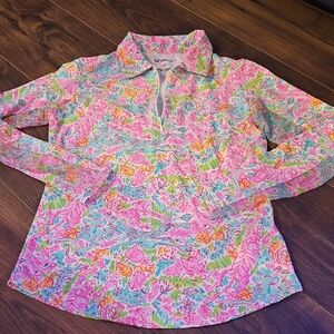 Ibkul Pink Blue big Cats Quarter Zip Pickleball Sz Xs